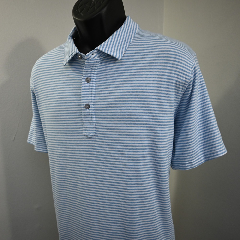 tasc Performance Polo Men XL Blue White Striped Bamboo Cotton Short Sleeve